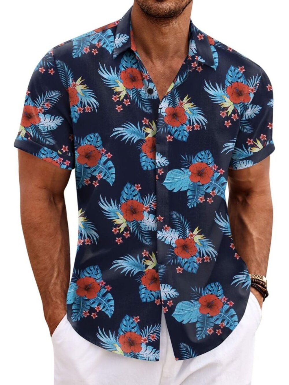 Men's Gesang Flower Classic Beach Linen Short Sleeve Casual Imported Shirt